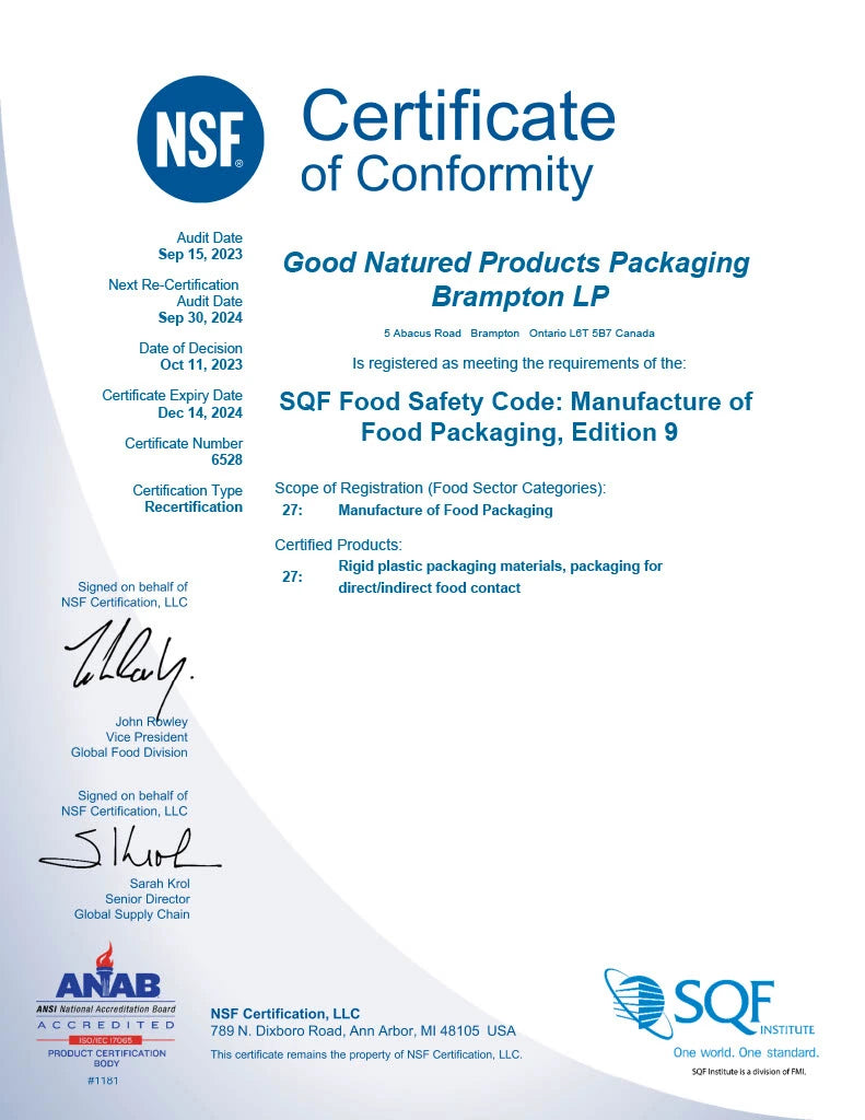 Brampton Facility SQF certification