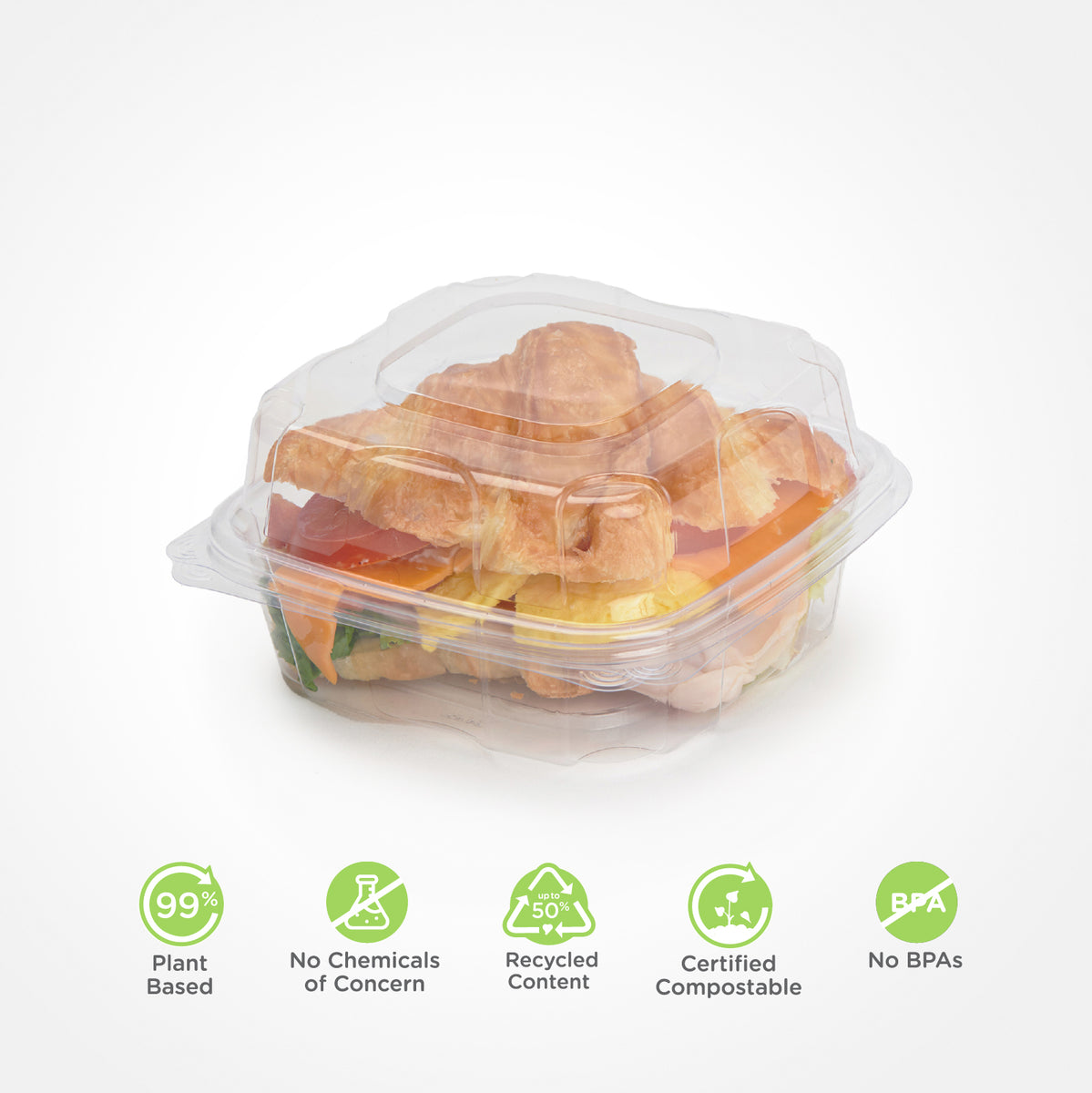 Center Seal PLA Clamshell Containers | 6x6x3 230 count| BDV00663 by Good Natured Products