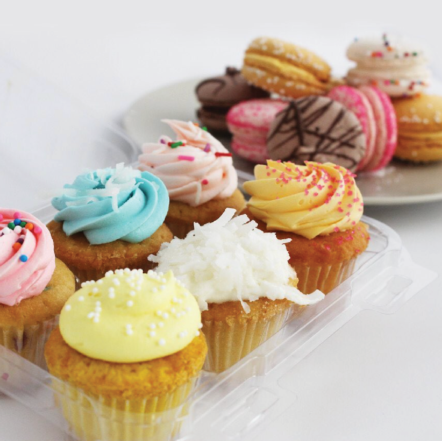 Tasty Cupcakes and Macrons on a plate