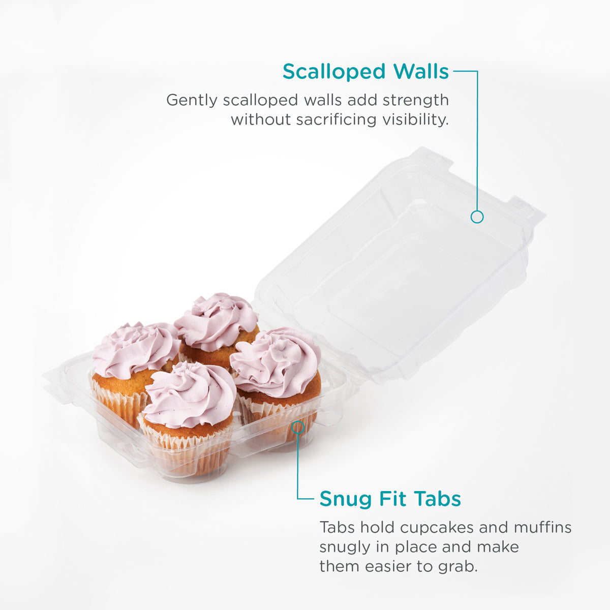 6 Cupcake & Muffin Container | Bioplastic Box for 6 Count 2.75 Cupcakes Items / Case: 300 / Crystal Clear Made by Good Natured Products Inc.