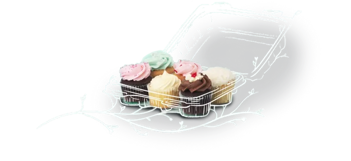 Artsy Drawing of a Cupcake container with actual Cupcakes