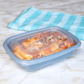 Tasty Pasta dish in a 24 oz GoodToGo Microwavable container. Shown with lid sold seperatly