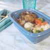 Delicious to go meal in a 32oz microwavable container and lid