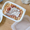 Piping hot spagetti dinner in a 32oz Micrwavable To Go container