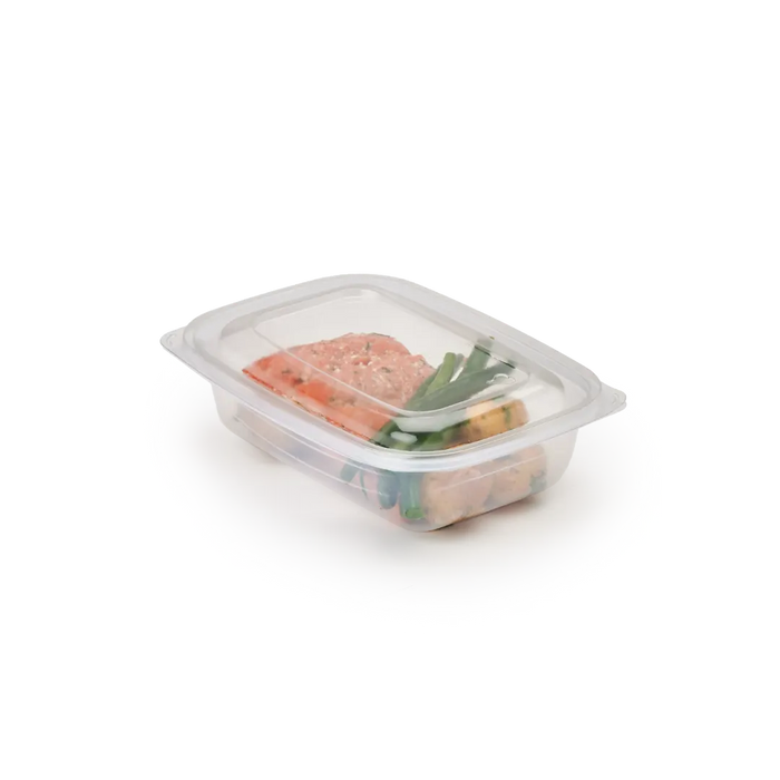 24 oz GoodToGo container and lid, ready with a delicous Salmon meal.