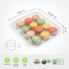 dimensions shown for 12 pack treat container with macarons