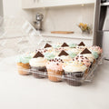 compostable cupcake box for 24 cupcakes 3.5 inches tall each, with 24 colorful cupcakes inside