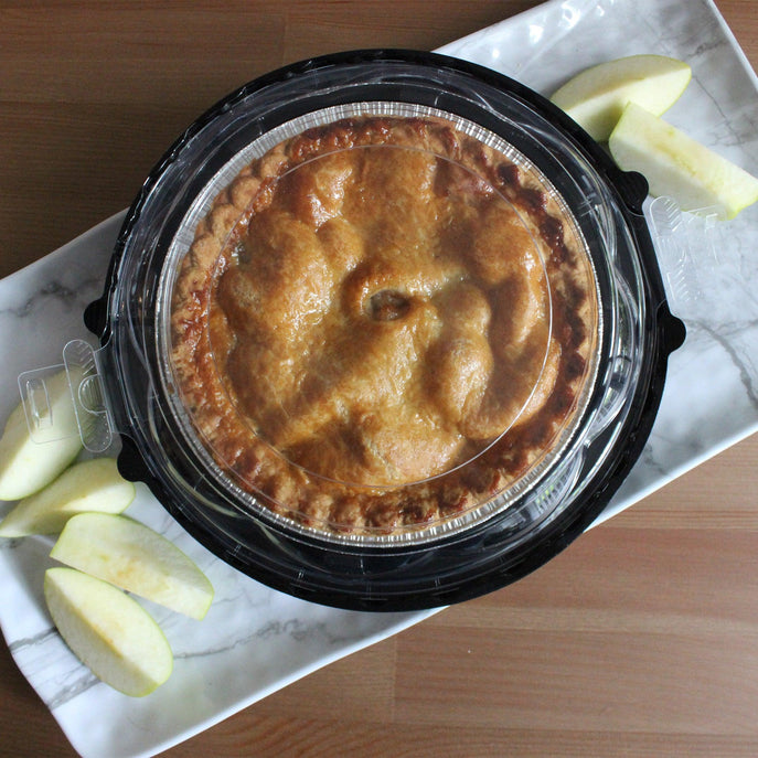 Delicious Apple Pie in a 9" Pie container with  Lid . Base is sold separately, Item 1742