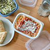 Delicious Pasta meal shown in the GoodToGo 16oz Microwavable Container